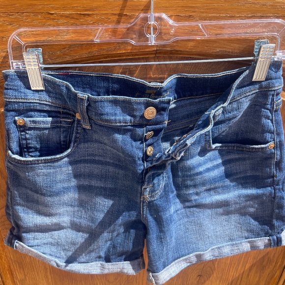 7 For All Mankind Midi Cuffed Denim Shorts, Button Fly (Size: 26) - Picture 2 of 7